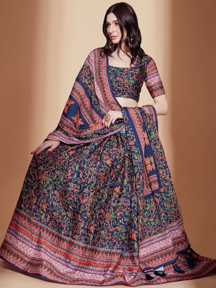 Elegant Indian lehenga choli with floral print, perfect for weddings and festivals