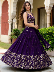 Outstanding Purple Sequins Georgette Wedding Wear Lehenga Choli