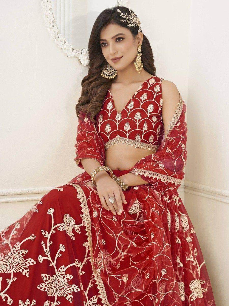 Amazing Red Sequins Net Reception Wear Lehenga Choli With Dupatta