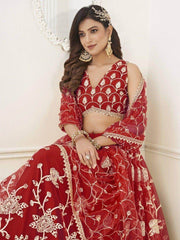Amazing Red Sequins Net Reception Wear Lehenga Choli With Dupatta
