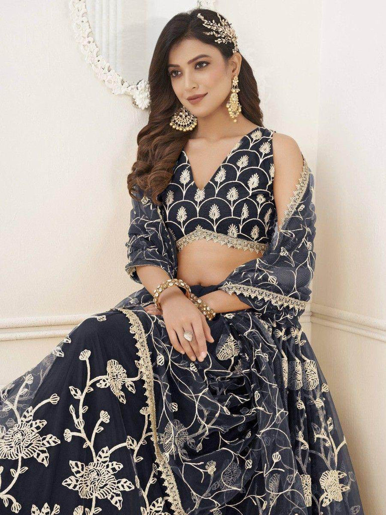 Fascinating Black Sequins Net Reception Wear Lehenga Choli