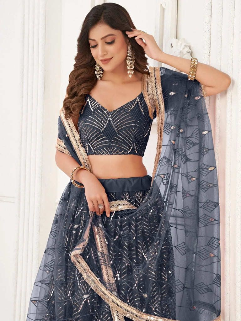 Beautiful Black Sequins Net Reception Wear Lehenga Choli With Dupatta