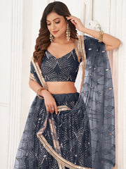 Beautiful Black Sequins Net Reception Wear Lehenga Choli With Dupatta