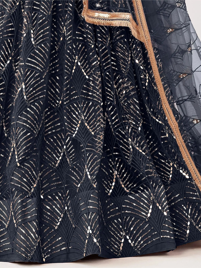 Beautiful Black Sequins Net Reception Wear Lehenga Choli With Dupatta