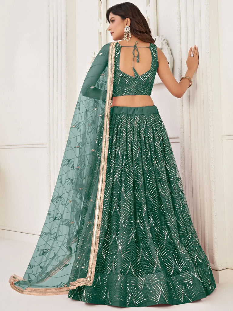 Outstanding Green Sequins Net Party Wear Lehenga Choli With Dupatta