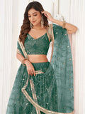 Outstanding Green Sequins Net Party Wear Lehenga Choli With Dupatta
