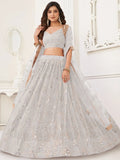 Gorgeous Off-White Sequins Net Wedding Lehenga Choli With Dupatta
