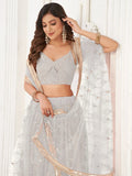 Gorgeous Off-White Sequins Net Wedding Lehenga Choli With Dupatta