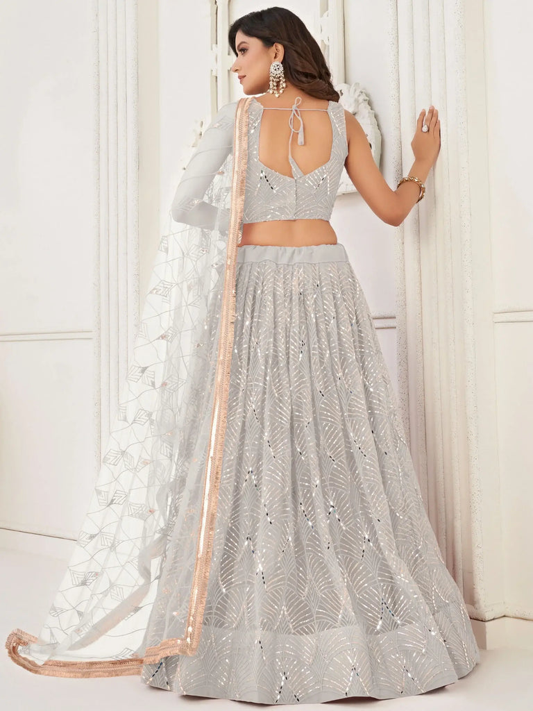 Gorgeous Off-White Sequins Net Wedding Lehenga Choli With Dupatta