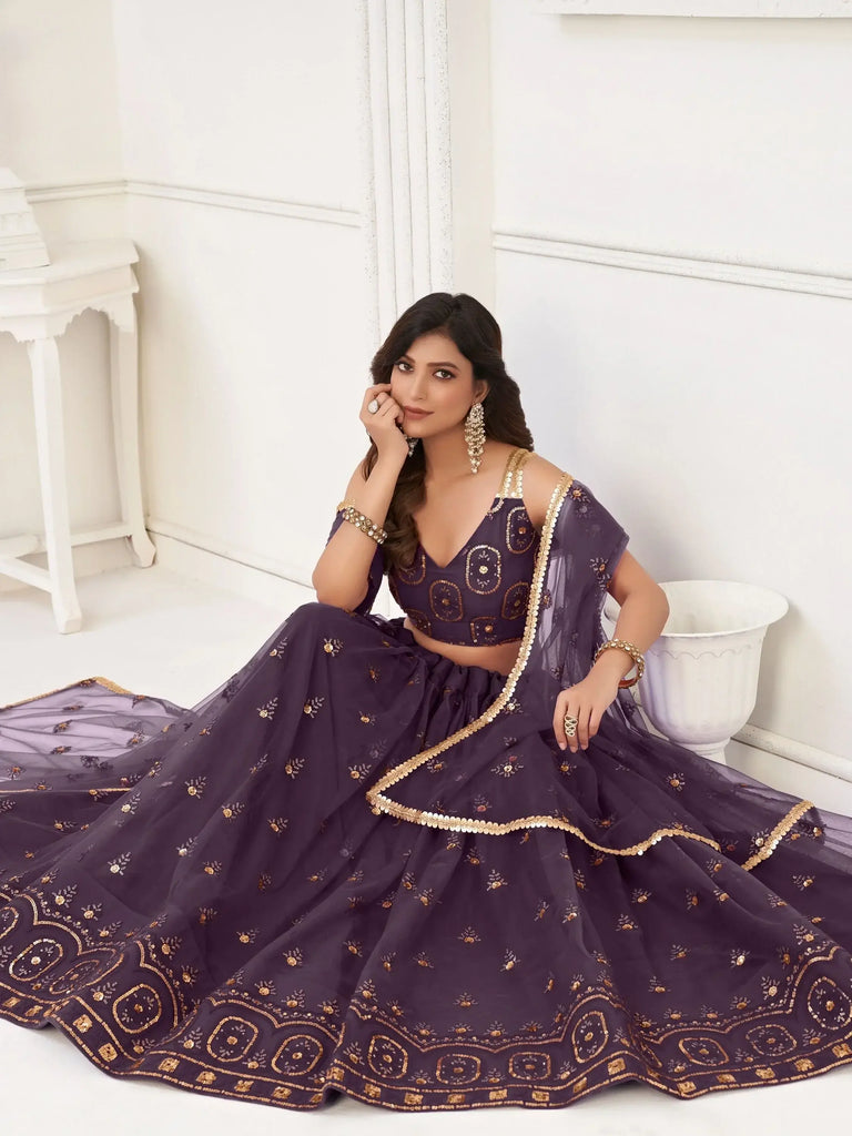Adorable Purple Sequins Net Function Wear Lehenga Choli With Dupatta