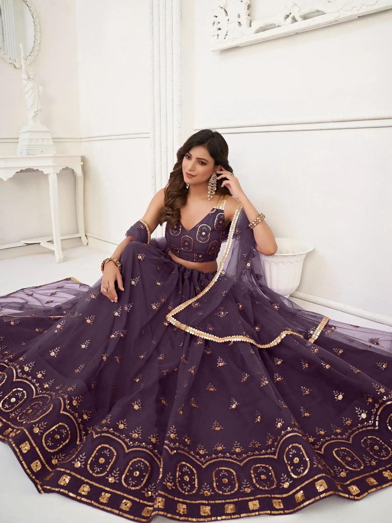 Adorable Purple Sequins Net Function Wear Lehenga Choli With Dupatta
