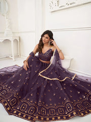 Adorable Purple Sequins Net Function Wear Lehenga Choli With Dupatta
