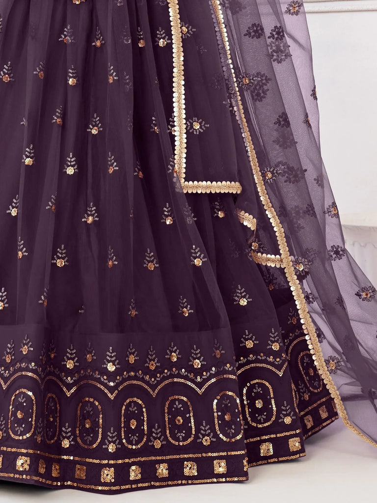 Adorable Purple Sequins Net Function Wear Lehenga Choli With Dupatta