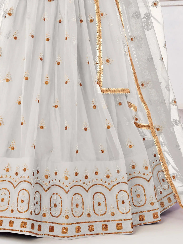 Beautiful White Sequins Net Festival Wear Lehenga Choli With Dupatta
