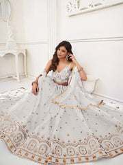 Beautiful White Sequins Net Festival Wear Lehenga Choli With Dupatta