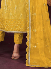 Attractive Yellow Sequins Net Haldi Wear Salwar Kameez With Dupatta