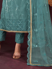 Bewitching Teal Blue Sequins Net Festival Wear Salwar Kameez