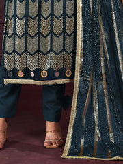 Amazing Blue Sequins Net Function Wear Salwar Kameez With Dupatta