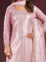 Stunning Pink Sequins Net Event Wear Salwar Kameez With Dupatta
