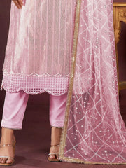 Stunning Pink Sequins Net Event Wear Salwar Kameez With Dupatta