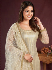 Gorgeous Off-White Sequins Net Festival Wear Salwar Kameez