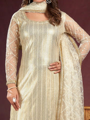 Gorgeous Off-White Sequins Net Festival Wear Salwar Kameez