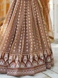 Fascinating Brown Thread Work Net Wedding Wear Lehenga Choli