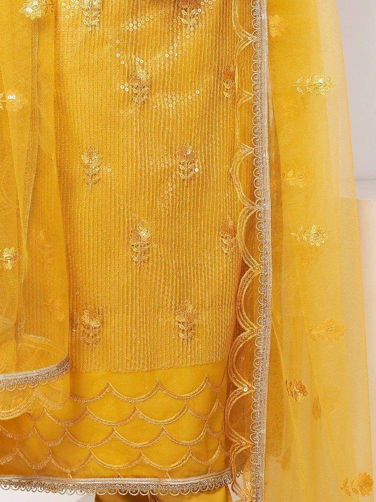 Spectacular Yellow Sequins Net Haldi Wear Salwar Kameez With Dupatta