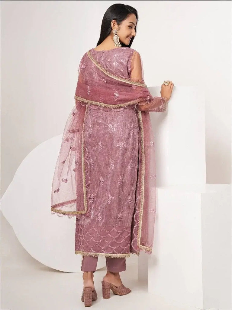 Stunning Dusty Pink Sequins Net Reception Wear Salwar Kameez