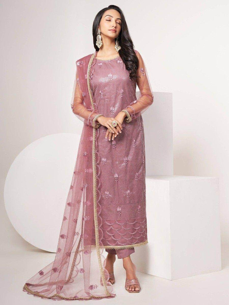 Stunning Dusty Pink Sequins Net Reception Wear Salwar Kameez