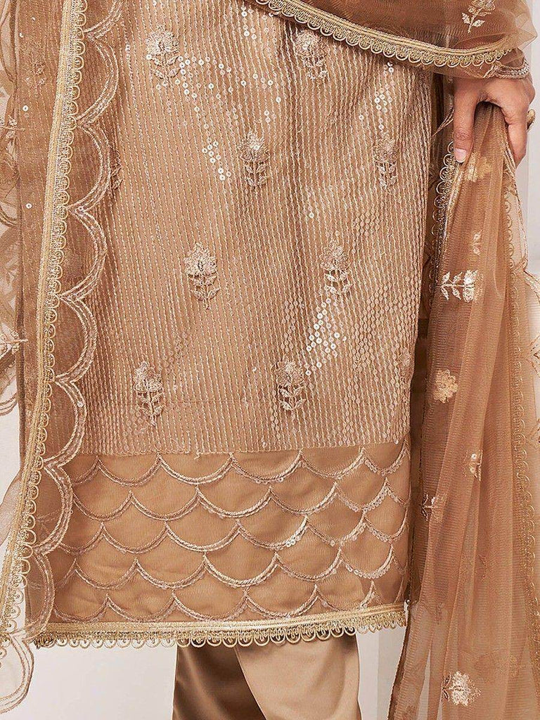 Gorgeous Brown Sequins Net Event Wear Salwar Kameez With Dupatta