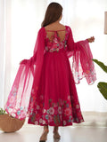 Incredible Pink Floral Printed Organza Festival Wear Anarkali Suit
