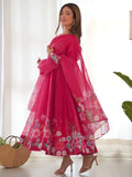 Incredible Pink Floral Printed Organza Festival Wear Anarkali Suit