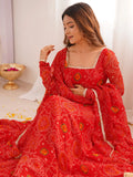 Marvelous Red Bandhani Printed Georgette Festival Wear Anarkali Suit