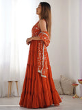 Bewitching Orange Embroidered Georgette Anarkali Gown With Dupatta