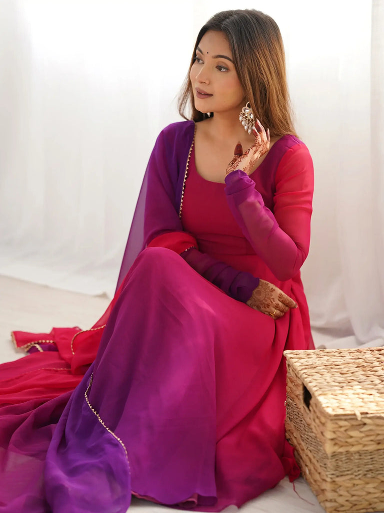 Incredible Dark Pink Embroidered Georgette Event Wear Anarkali Suit