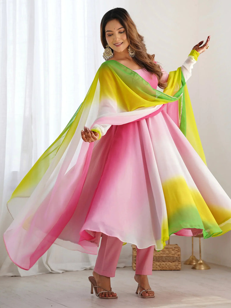 Lovable Multi-Color Georgette Festival Wear Anarkali Suit With Dupatta