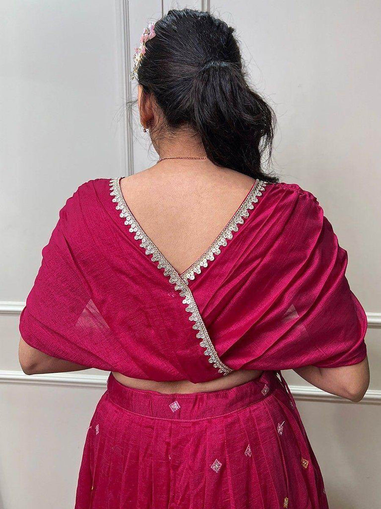 Amazing Pink Embroidered Silk Party Wear Crop Top Lehenga