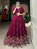 Gorgeous Wine Embroidered Silk Reception Wear Crop Top Lehenga