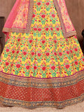 Yellow Embroidered Silk Bridal Lehenga Choli With Dupatta