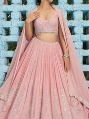 Beautiful Baby Pink Sequins Georgette Engagement Wear Lehenga Choli