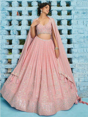 Beautiful Baby Pink Sequins Georgette Engagement Wear Lehenga Choli