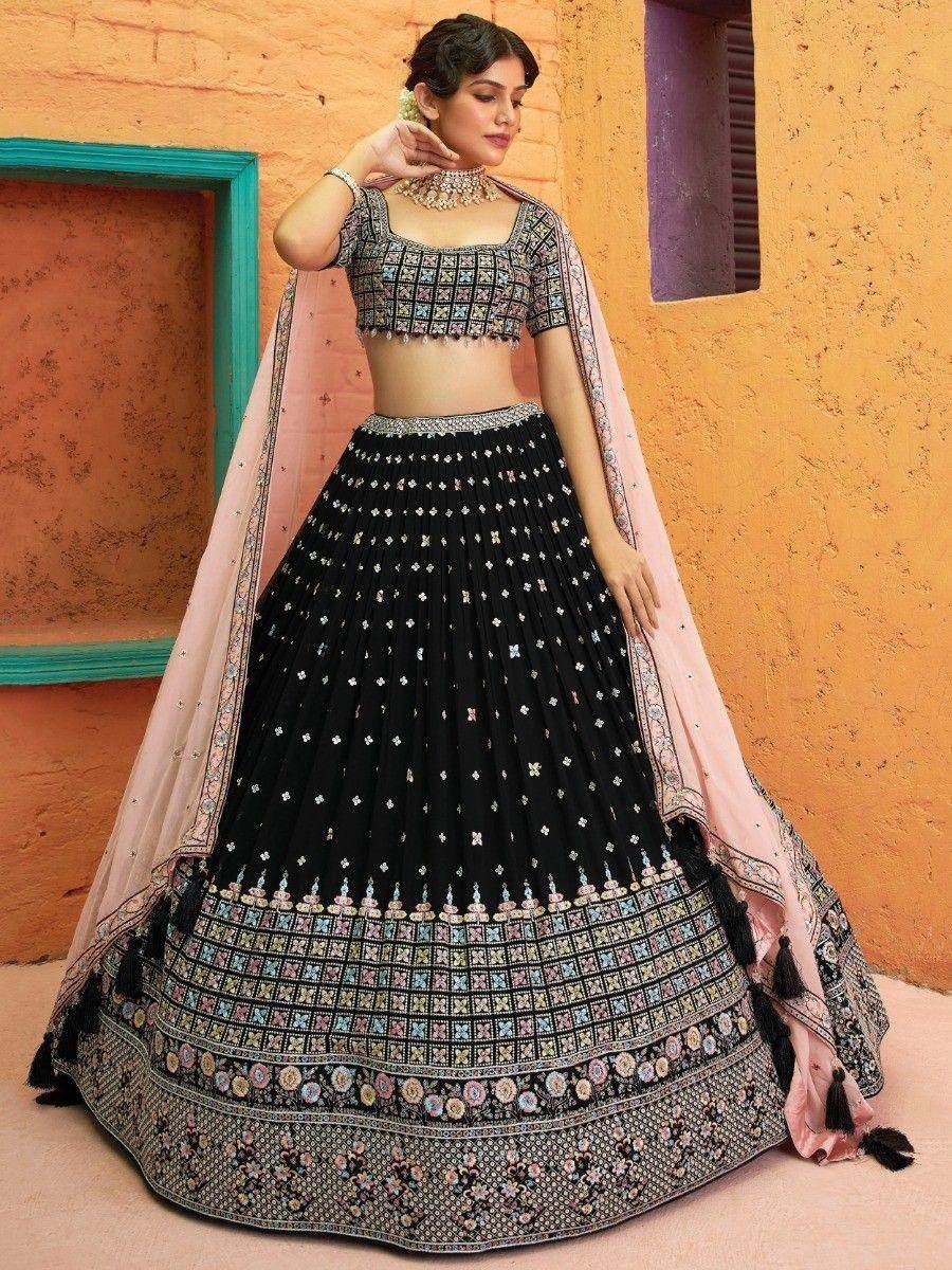 Fabulous Black Sequins Georgette Reception Wear Lehenga Choli