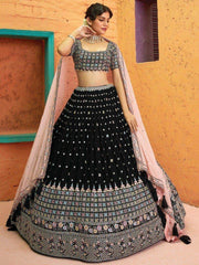 Fabulous Black Sequins Georgette Reception Wear Lehenga Choli