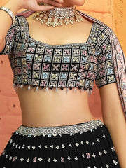 Fabulous Black Sequins Georgette Reception Wear Lehenga Choli