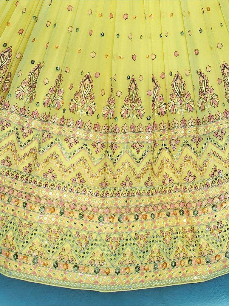 Wonderful Yellow Sequins Georgette Haldi Wear Lehenga Choli