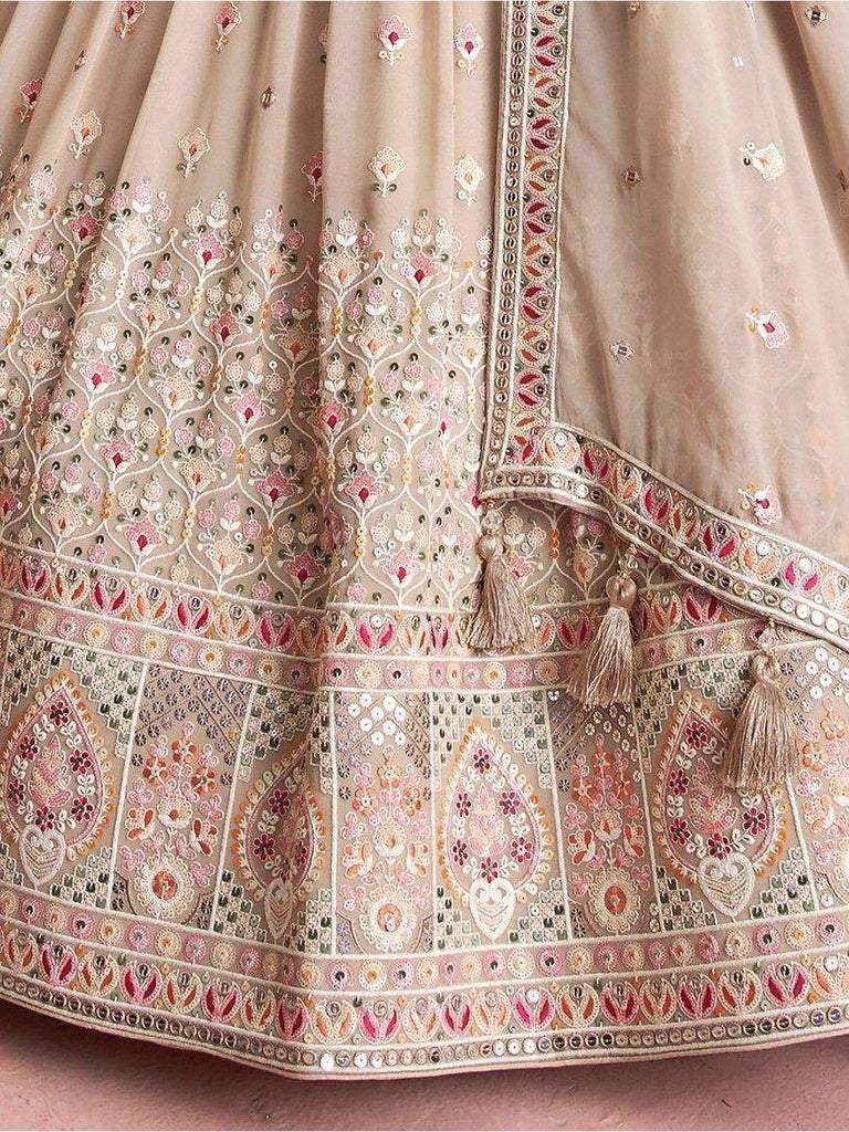 Amazing Beige Sequins Georgette Wedding Wear Lehenga Choli