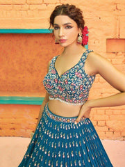 Stunning Blue Sequins Georgette Bridesmaid Lehenga Choli With Dupatta