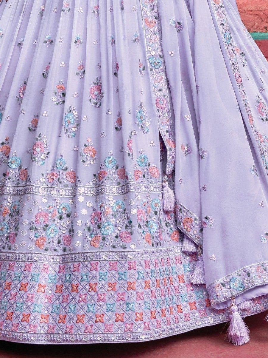 Lavender lehenga choli with floral embroidery and tassels, Indian ethnic wear