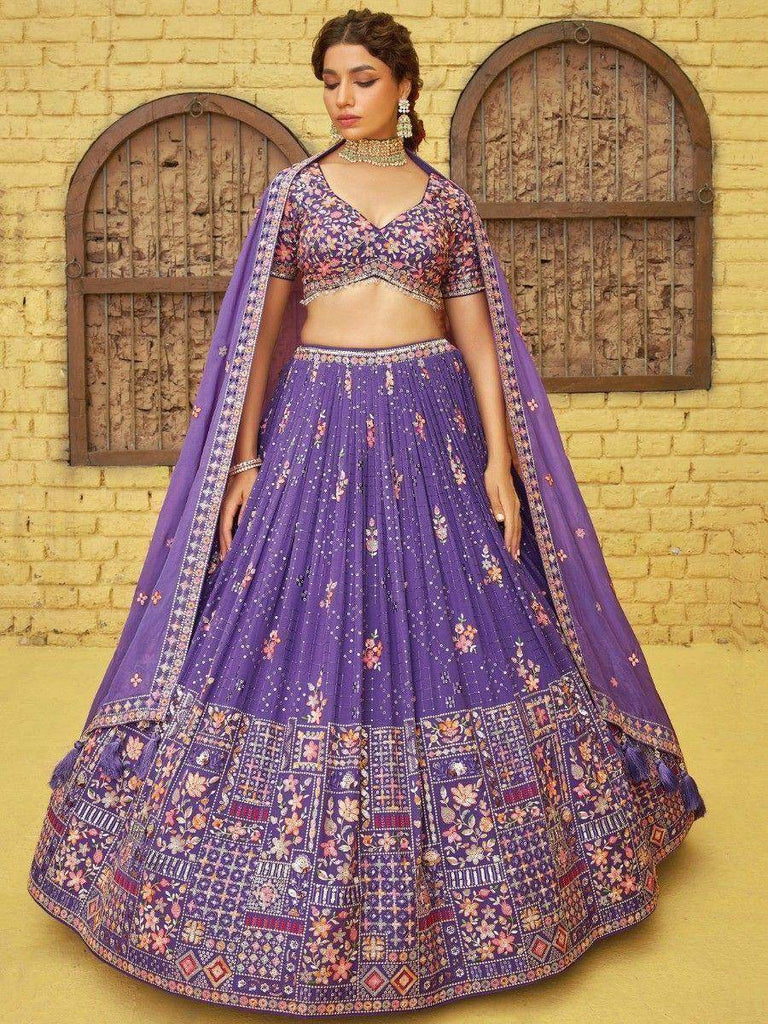 Enchanting Purple Sequins Georgette Lehenga Choli With Dupatta